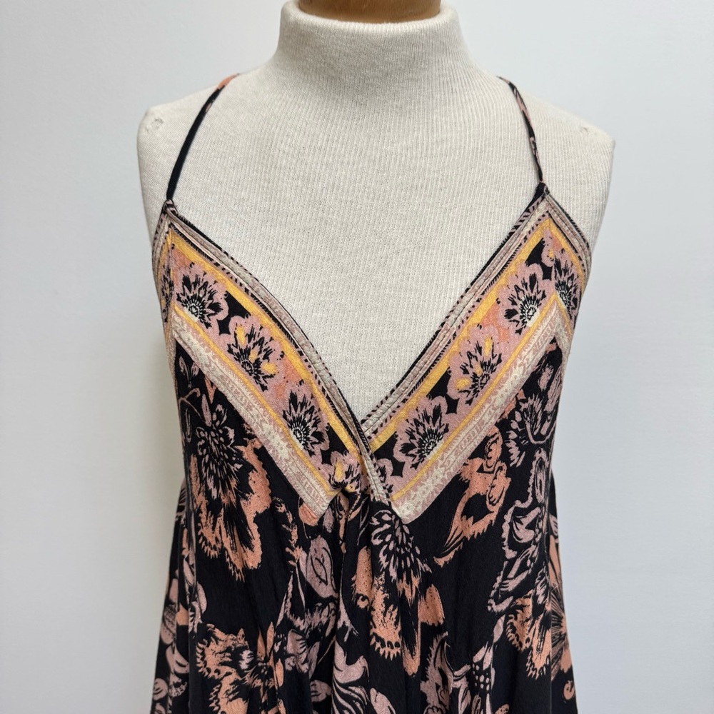Free People Black and Blush Floral Asymmetrical Slip Dress - Picture 3 of 14